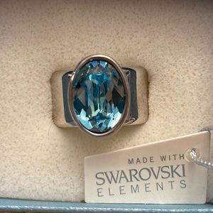 Touchstone crystal blue ice silver band ring